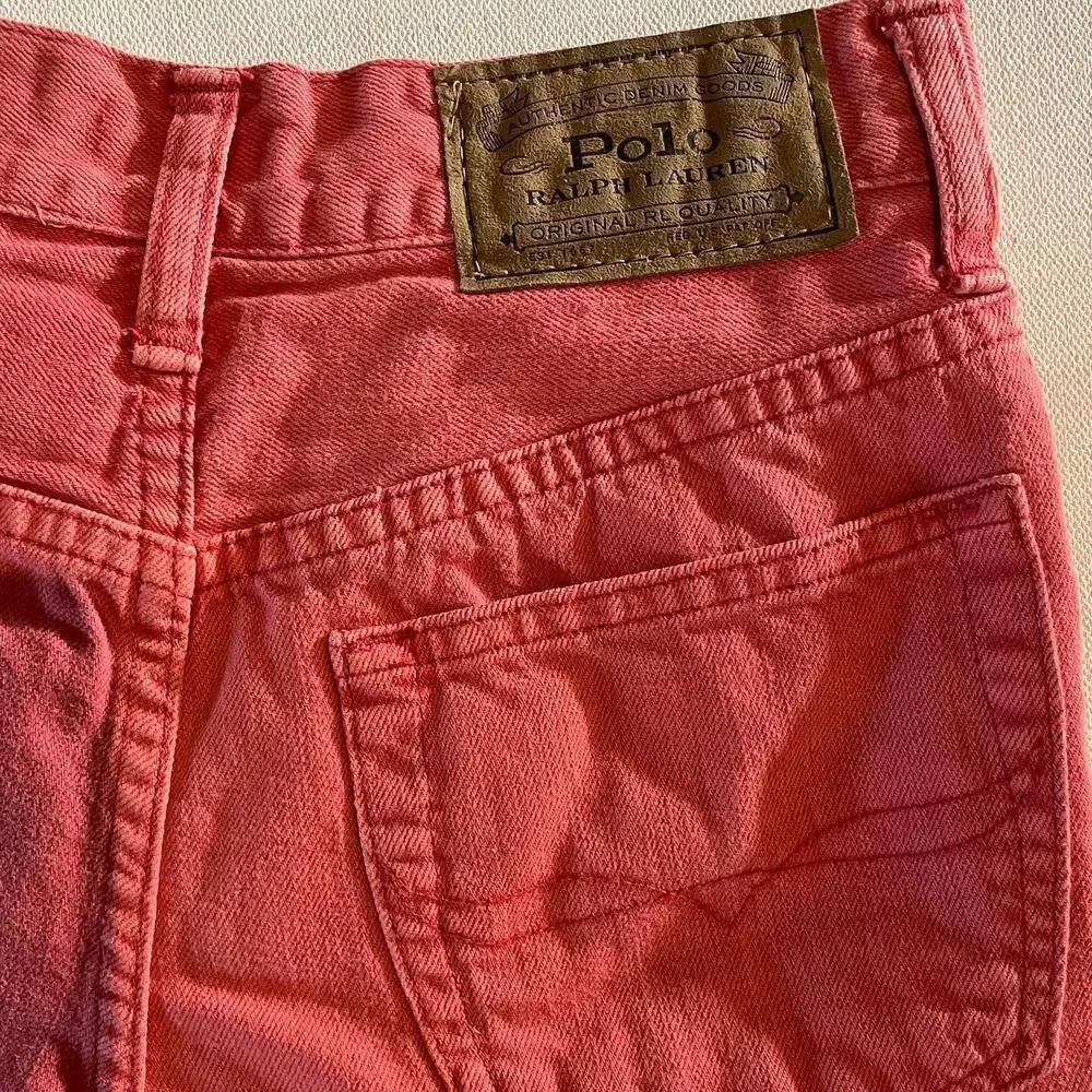 POLO Ralph Lauren Boys Red Denim Frayed Hem Bermuda Shorts 10-12